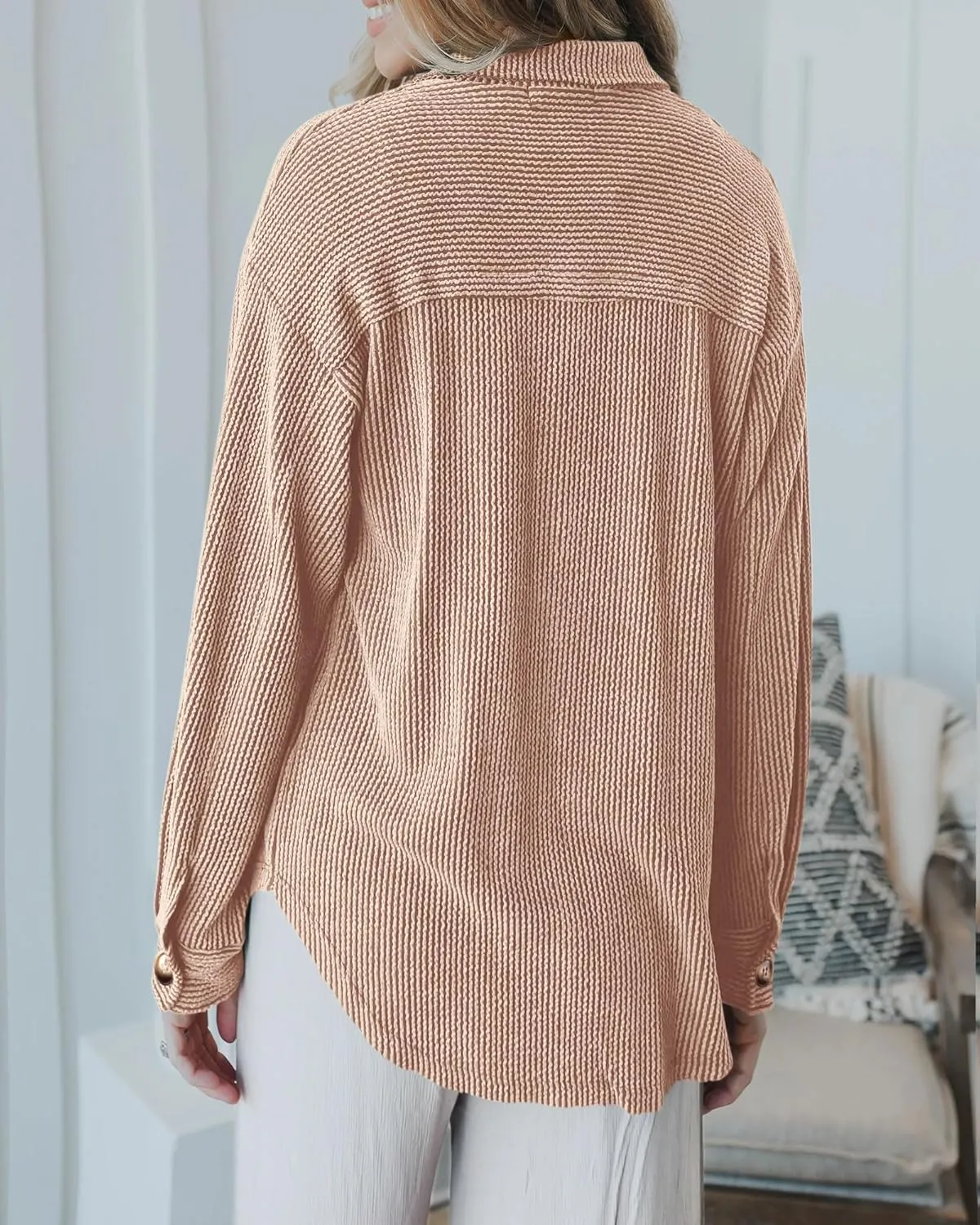PRETTYGARDEN Women's Tops Casual Button Down Shirts Spring Fashion Long Sleeve Shacket Jacket Loose Texture Knit Blouses