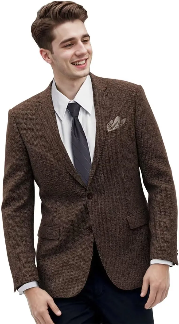 Retro Tweed Men's Suit Jackets Herringbone Slim Fit Sport Coats Blazer Prom Business Casual Men Tux Jacket Wedding Blazers