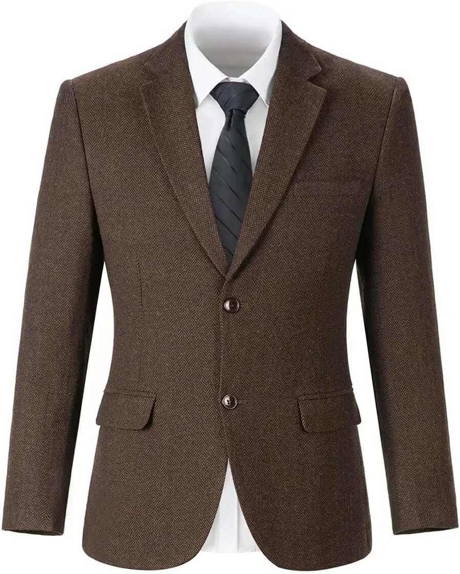 Retro Tweed Men's Suit Jackets Herringbone Slim Fit Sport Coats Blazer Prom Business Casual Men Tux Jacket Wedding Blazers