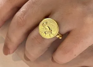 Roman-Inspired Gold Ring - Adjustable Bohemian Coin Jewelry Handcrafted Gift