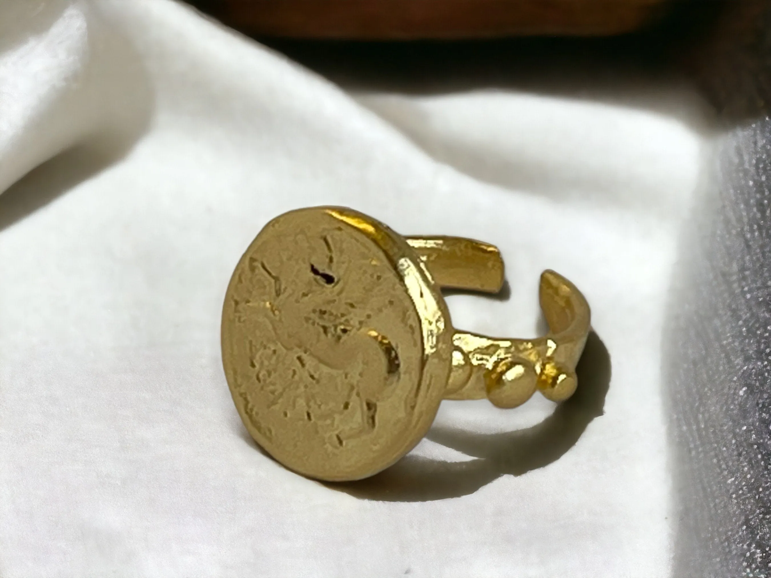 Roman-Inspired Gold Ring - Adjustable Bohemian Coin Jewelry Handcrafted Gift