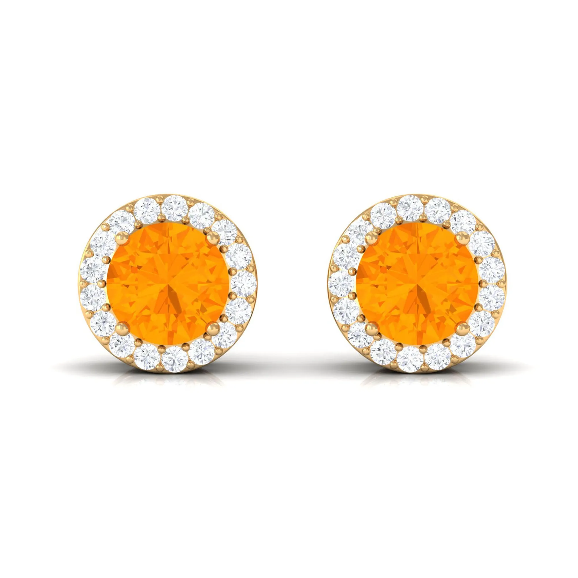 Round Fire Opal Minimal Halo Stud Earrings with Diamond