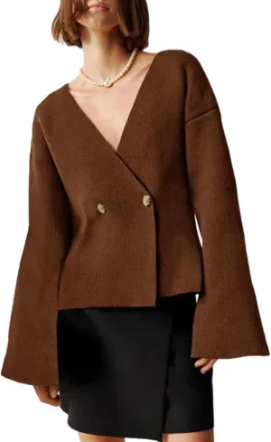 Saodimallsu Womens V Neck Cardigans Long Bell Sleeve Button Down Open Front Loose Knit Fall Sweater Blazer
