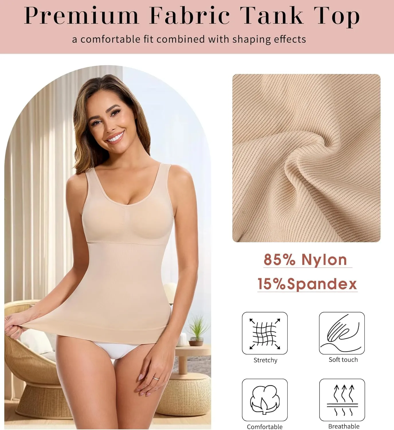 Shapewear Camisole Tops for Women Built in Bra Body Shaper Tummy Control