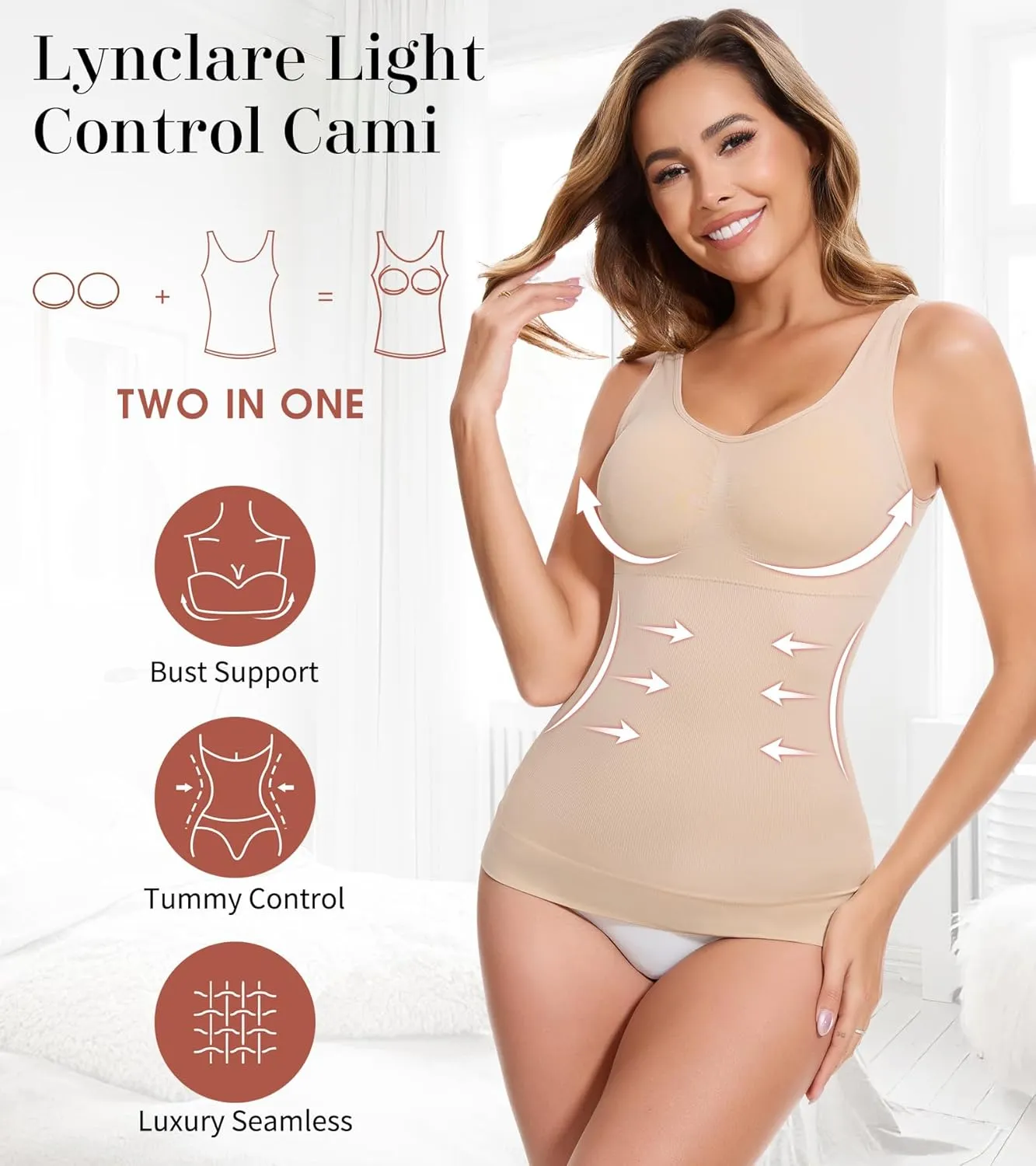 Shapewear Camisole Tops for Women Built in Bra Body Shaper Tummy Control