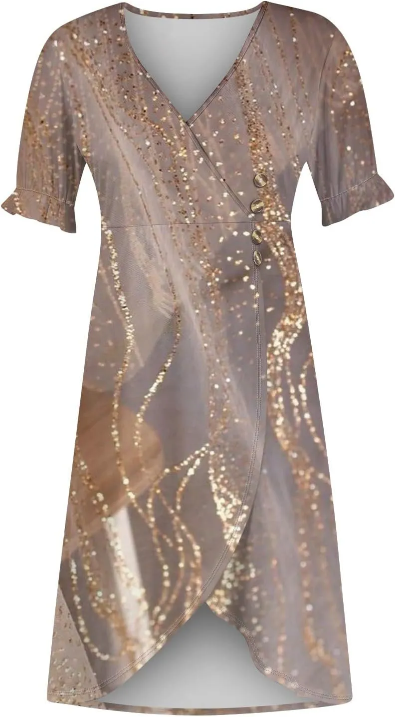 Shift Dresses for Women Faux Wrap Irregular Hem Boho Midi-Dress Elegant Summer 2024 Trendy