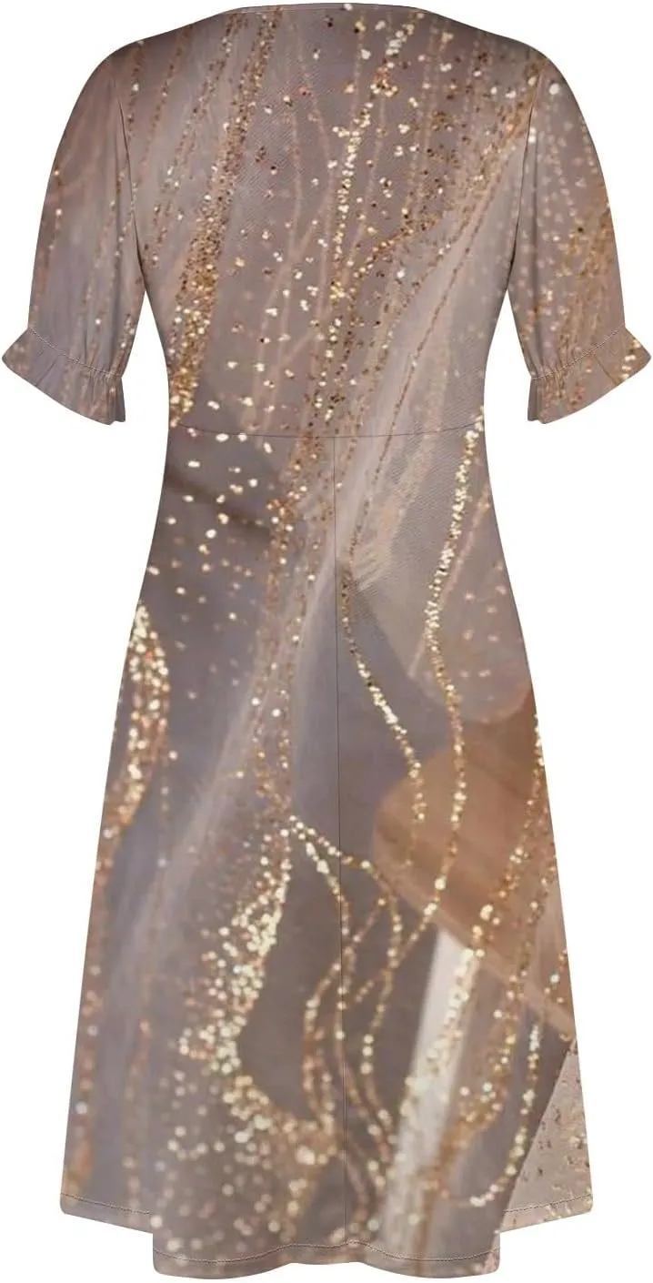 Shift Dresses for Women Faux Wrap Irregular Hem Boho Midi-Dress Elegant Summer 2024 Trendy