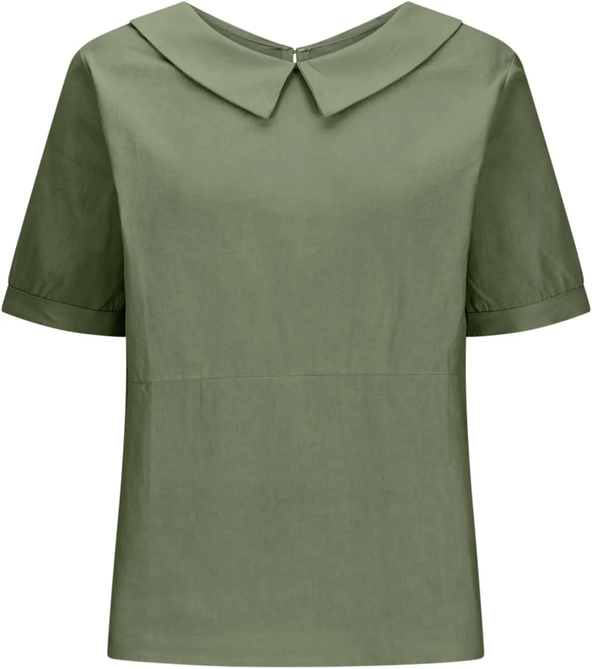 Short Sleeve Linen Tshirt for Women Peter Pan Collar Blouses Vintage Casual Loose Fit Cute Tops Summer Clothes 2025