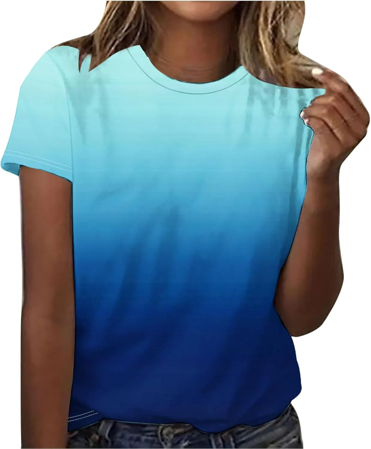Short Sleeve Tshirt Shirts for Women Trendy Crew Neck Tie Dye Gradient Print Causal Blouses Ladies Cute Summer Tops
