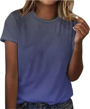 Short Sleeve Tshirt Shirts for Women Trendy Crew Neck Tie Dye Gradient Print Causal Blouses Ladies Cute Summer Tops