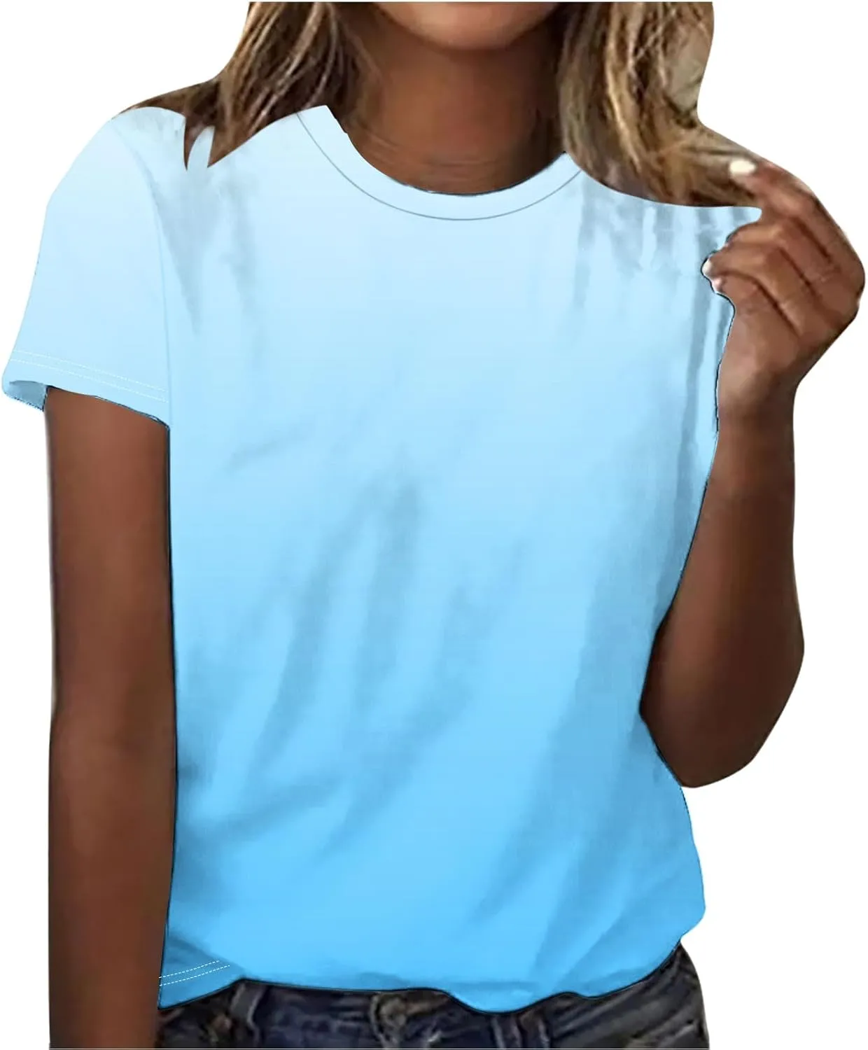 Short Sleeve Tshirt Shirts for Women Trendy Crew Neck Tie Dye Gradient Print Causal Blouses Ladies Cute Summer Tops