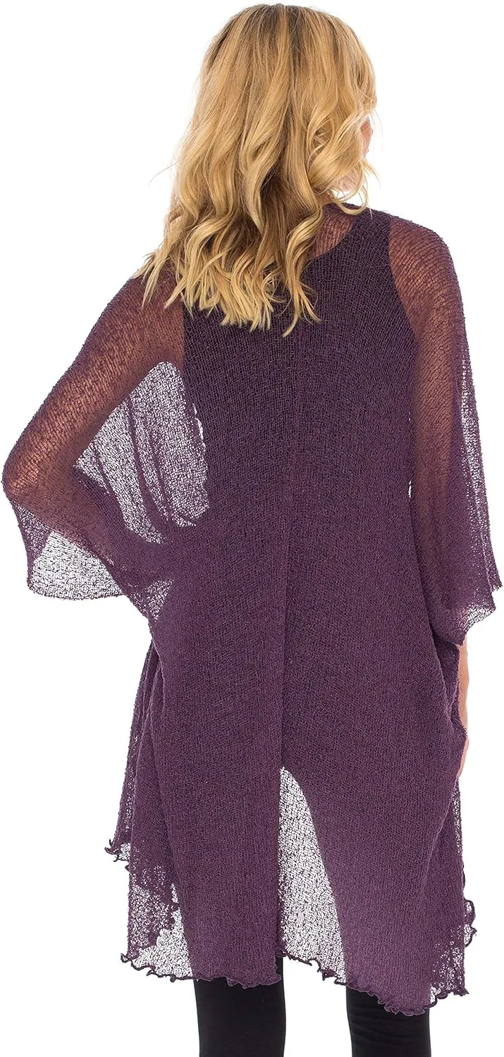 SHU-SHI Beach Kimono Coverups for Women Summer Cardigans Lightweight Open Front Cover Up Knit Sheer Sweater