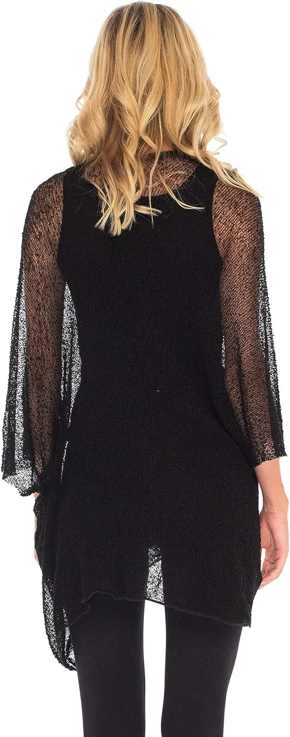 SHU-SHI Beach Kimono Coverups for Women Summer Cardigans Lightweight Open Front Cover Up Knit Sheer Sweater