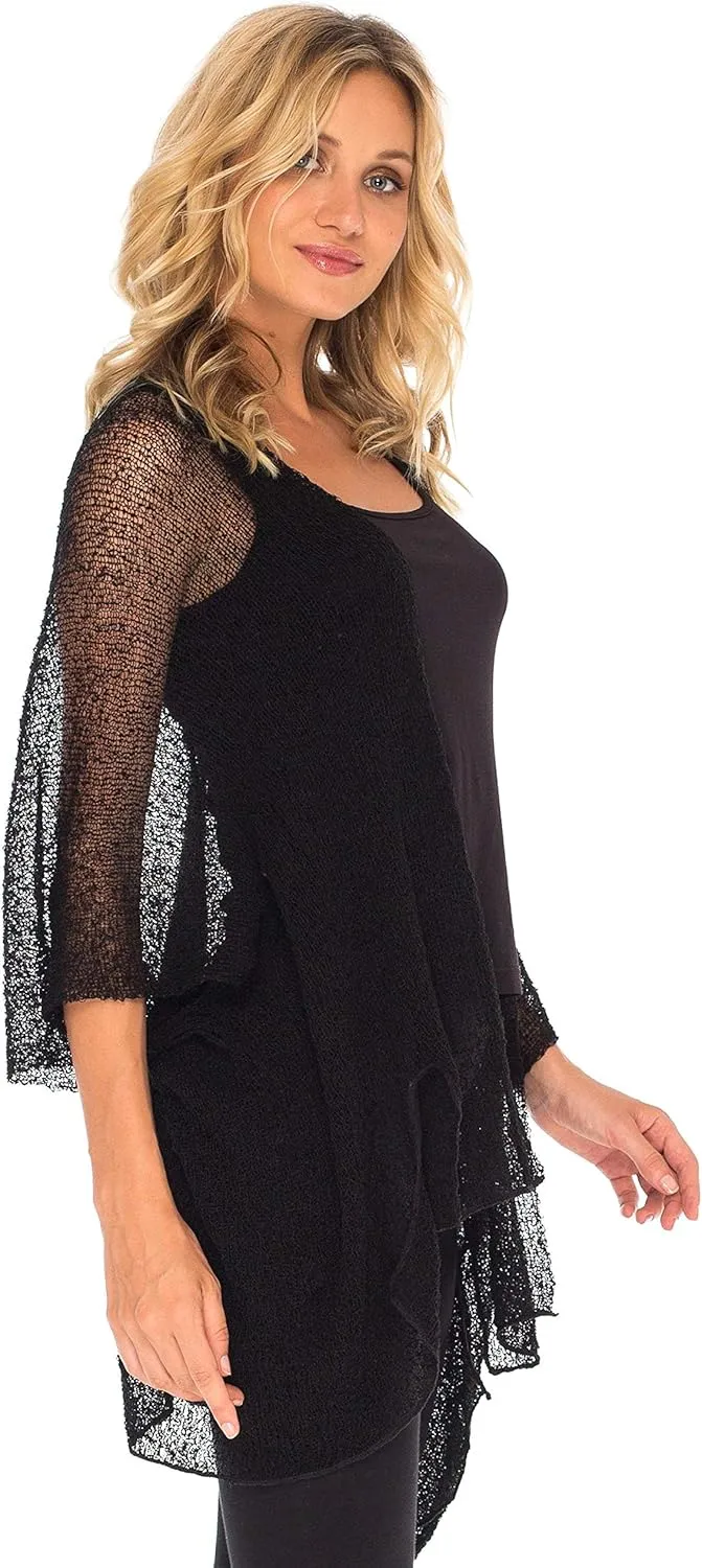 SHU-SHI Beach Kimono Coverups for Women Summer Cardigans Lightweight Open Front Cover Up Knit Sheer Sweater