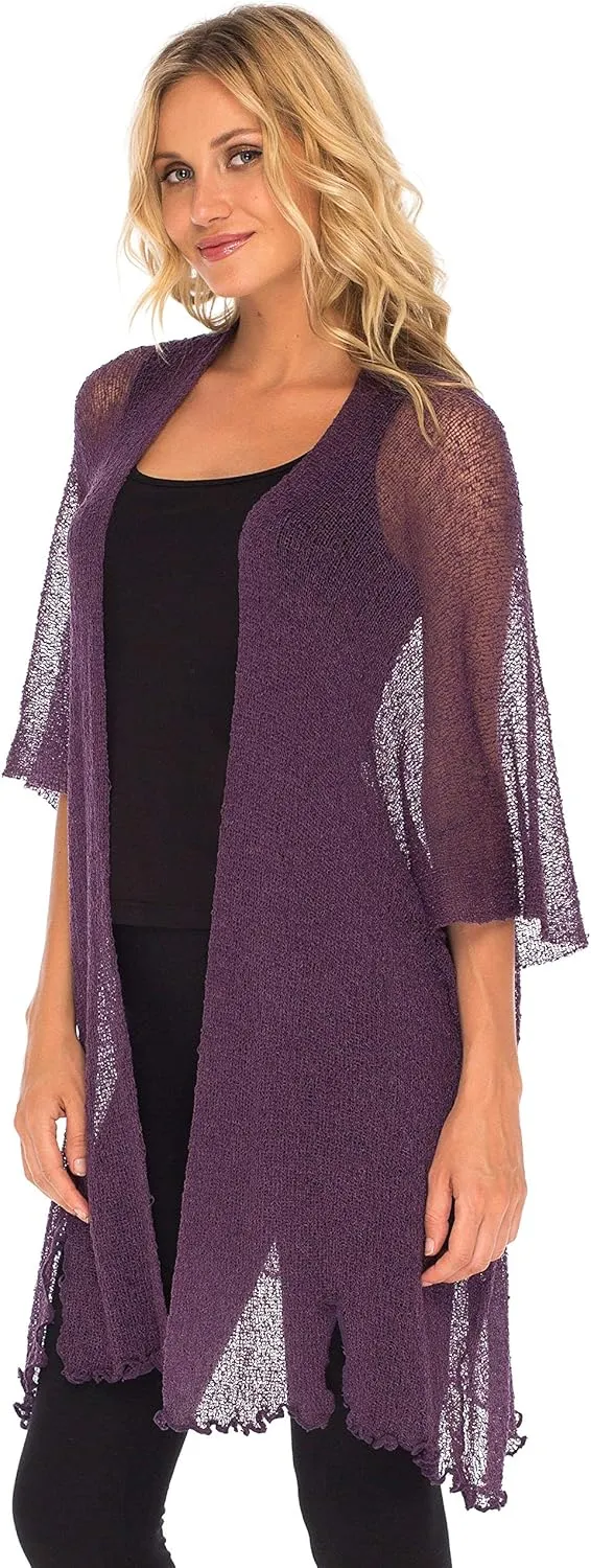 SHU-SHI Beach Kimono Coverups for Women Summer Cardigans Lightweight Open Front Cover Up Knit Sheer Sweater