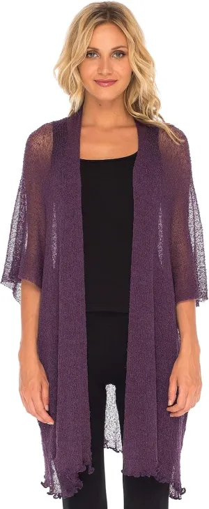SHU-SHI Beach Kimono Coverups for Women Summer Cardigans Lightweight Open Front Cover Up Knit Sheer Sweater