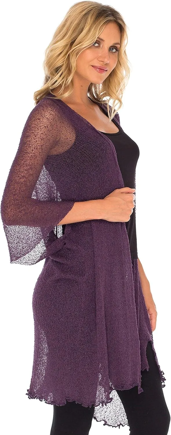 SHU-SHI Beach Kimono Coverups for Women Summer Cardigans Lightweight Open Front Cover Up Knit Sheer Sweater