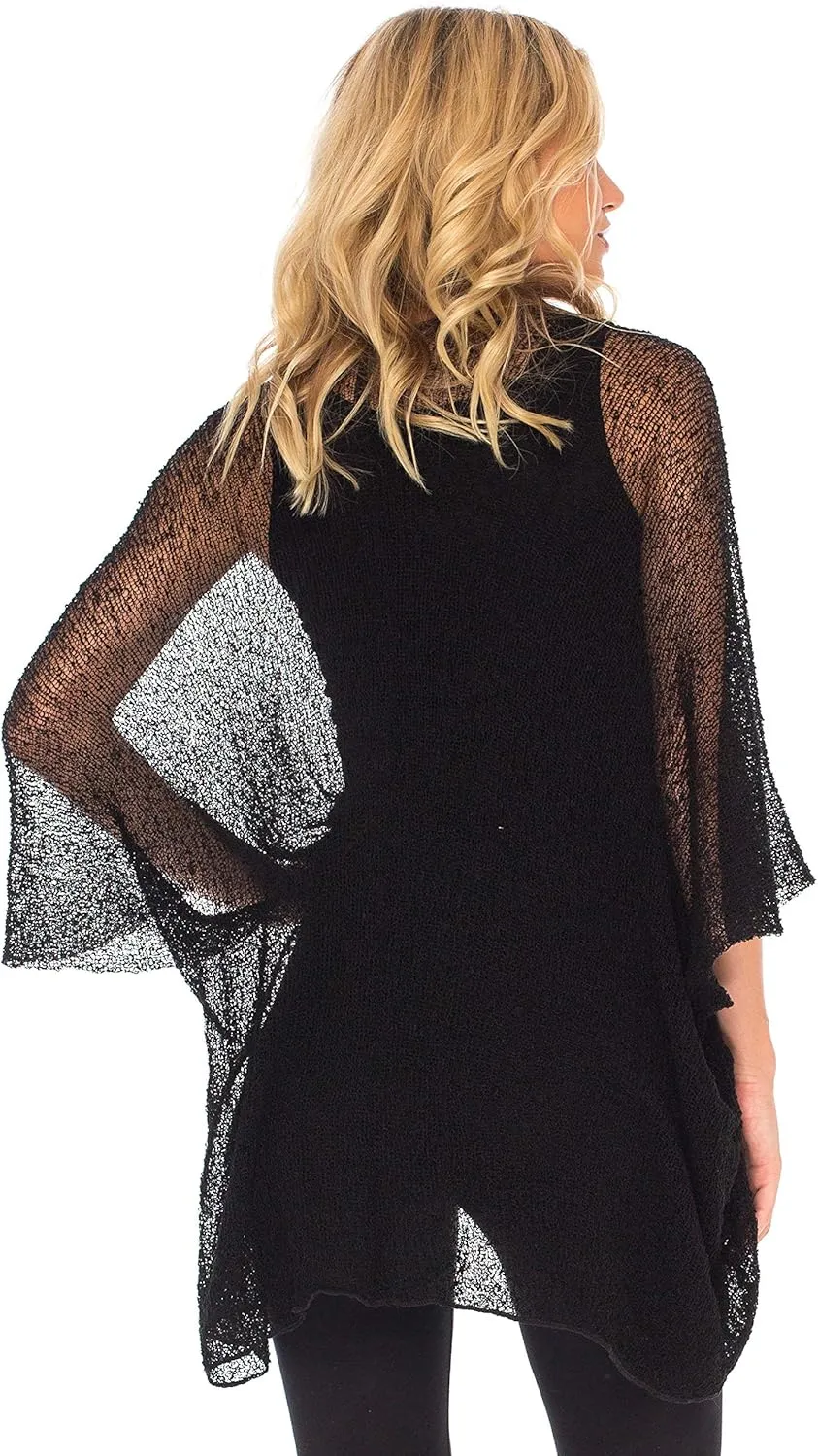 SHU-SHI Beach Kimono Coverups for Women Summer Cardigans Lightweight Open Front Cover Up Knit Sheer Sweater