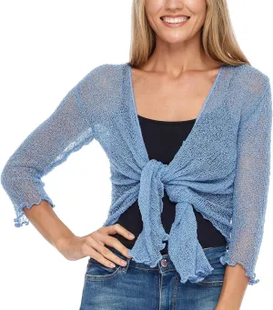 SHU-SHI Sheer Cardigans For Women Summer Knit Shrug Lightweight For Dresses Tie Top Open Front