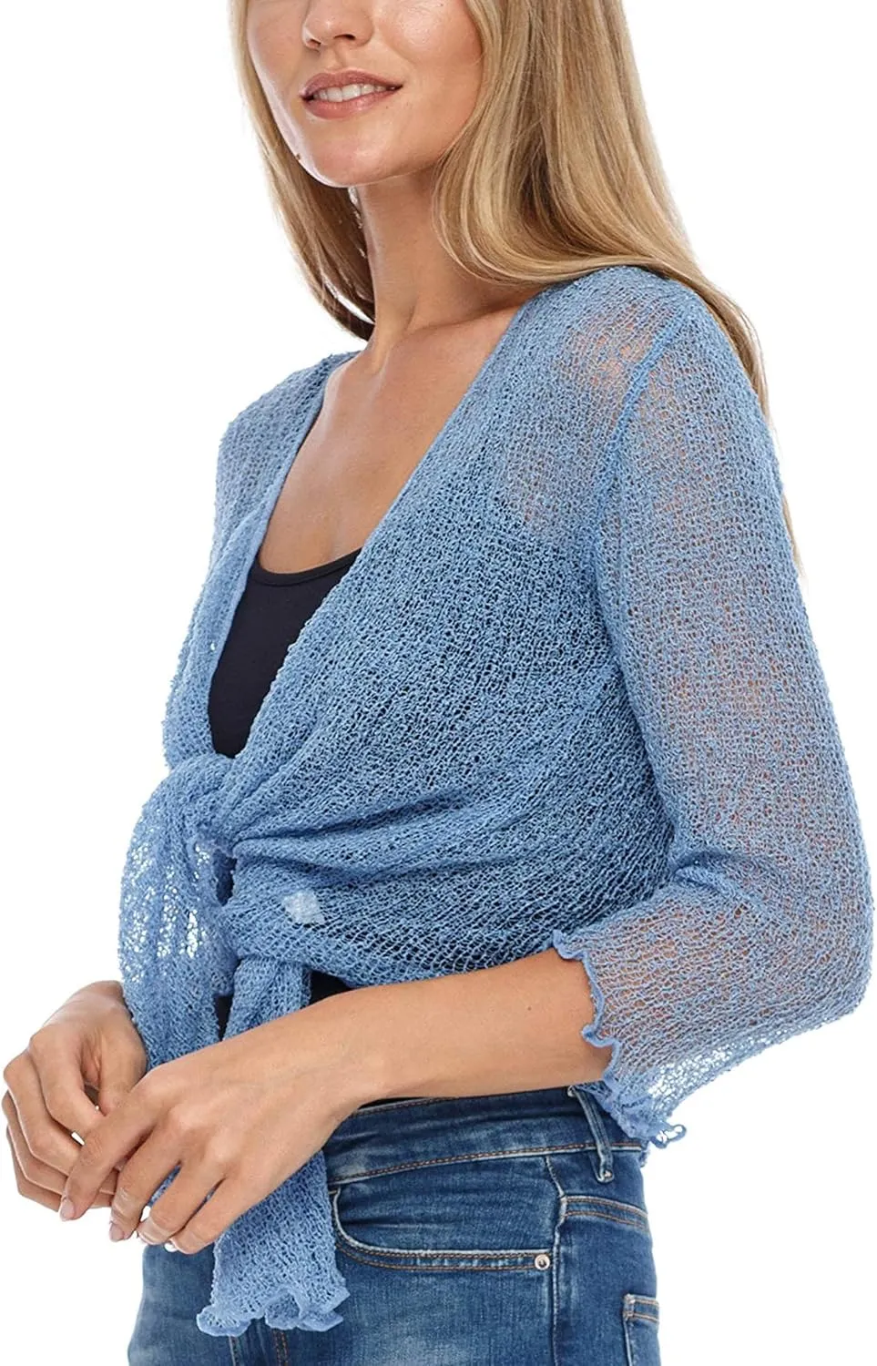 SHU-SHI Sheer Cardigans For Women Summer Knit Shrug Lightweight For Dresses Tie Top Open Front