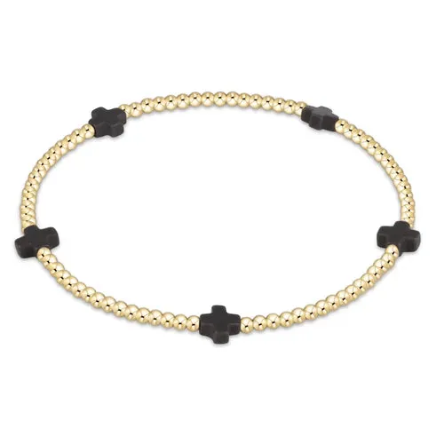 Signature Cross Small Gold Pattern 2mm Bead Bracelet - Onyx