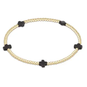 Signature Cross Small Gold Pattern 2mm Bead Bracelet - Onyx