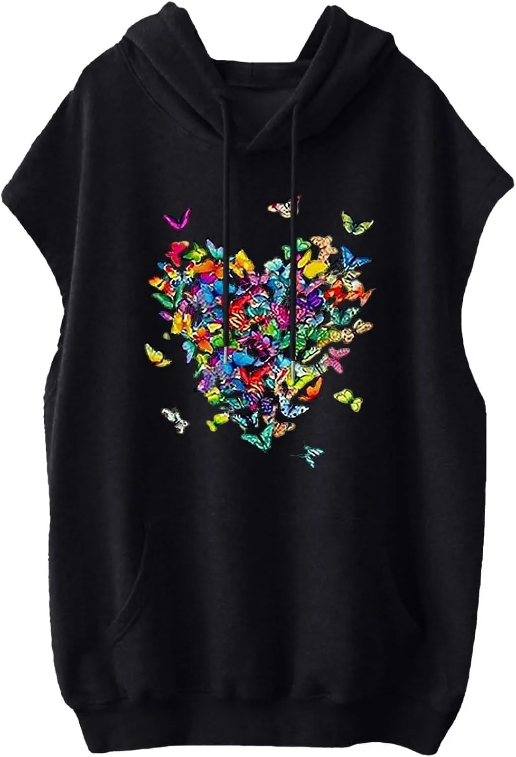 Sleeveless Hoodies for Women Plus Size Heart Print Hooded Sweatshirt Vest Loose Fit Summer Workout Athletic Tank Tops