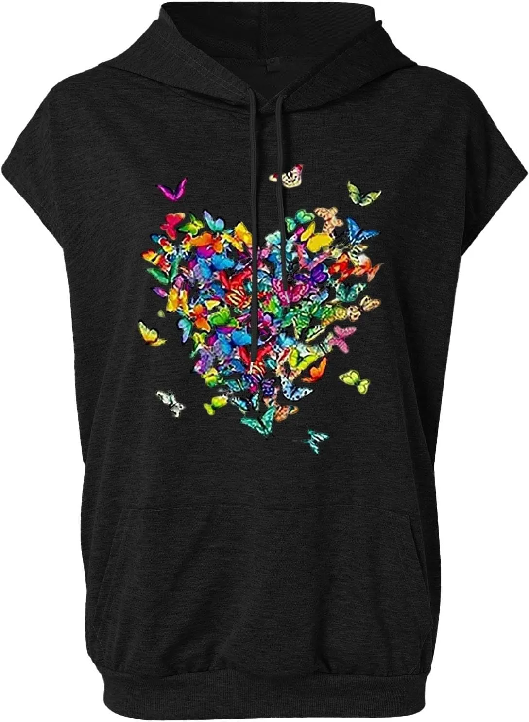 Sleeveless Hoodies for Women Plus Size Heart Print Hooded Sweatshirt Vest Loose Fit Summer Workout Athletic Tank Tops