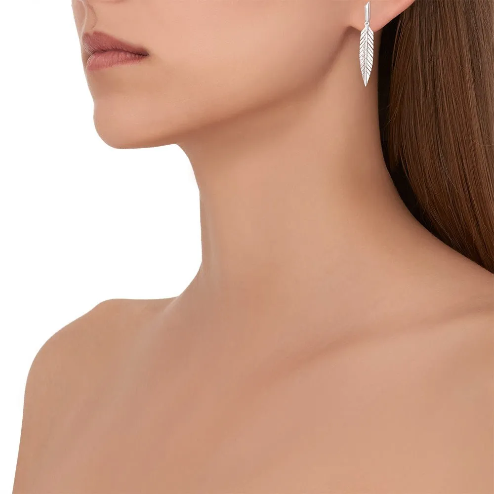 Small White Gold Feather Earrings