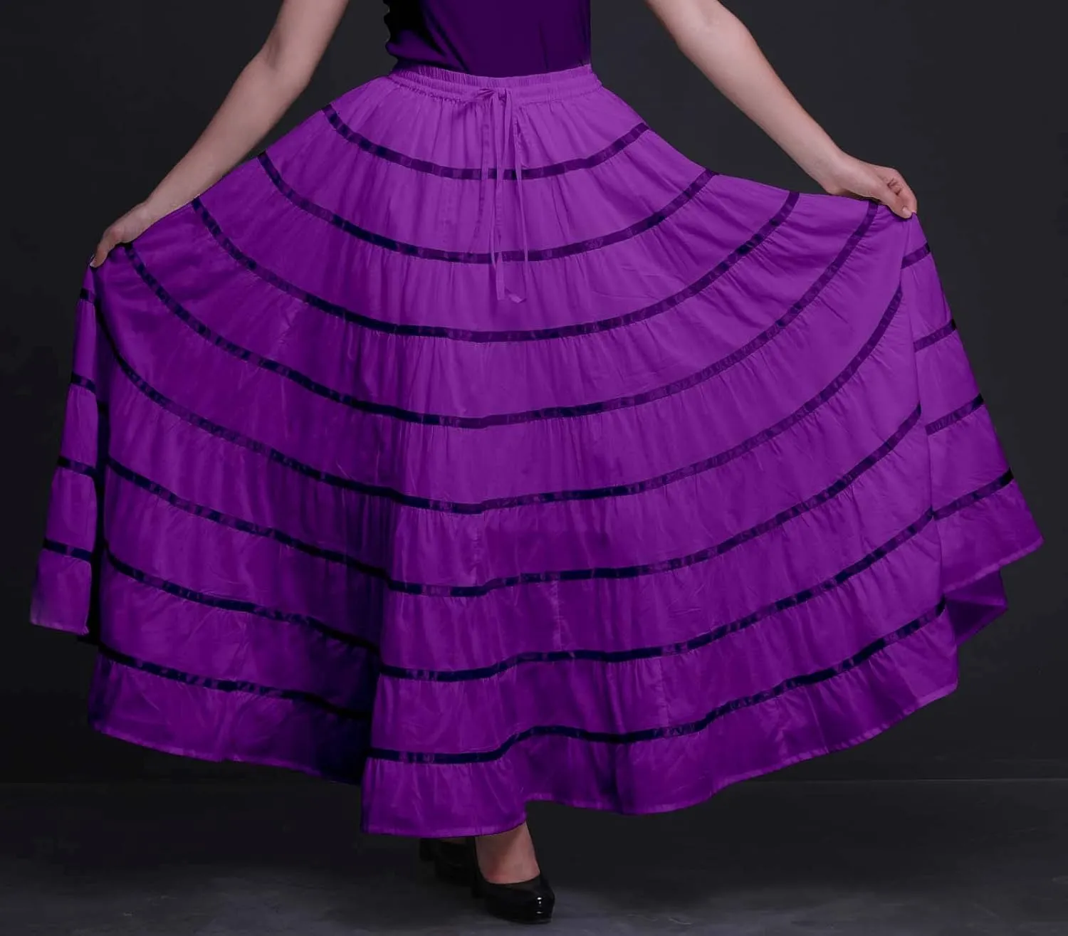 Solid Long Maxi Cotton Beach Wear Skirt for Women Elastic Waist Skirt Summer Wear