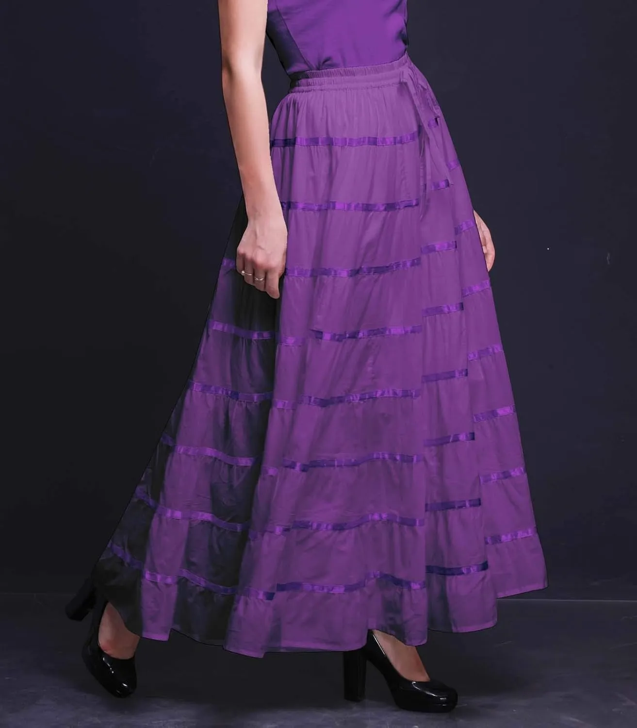 Solid Long Maxi Cotton Beach Wear Skirt for Women Elastic Waist Skirt Summer Wear