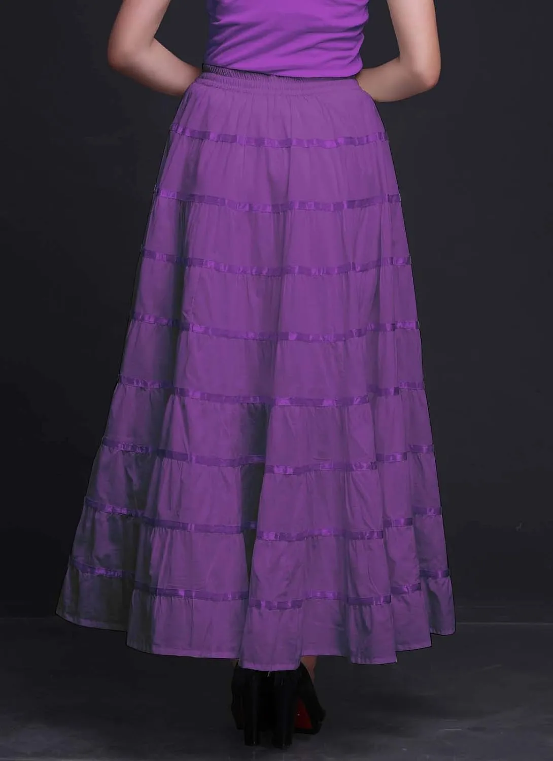 Solid Long Maxi Cotton Beach Wear Skirt for Women Elastic Waist Skirt Summer Wear