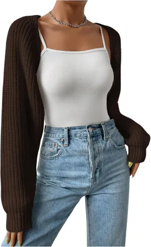 SOLY HUX Cropped Cardigan Sweater for Women Open Front Bolero Shrugs for Dress Y2K Knit Tops Preppy Clothes