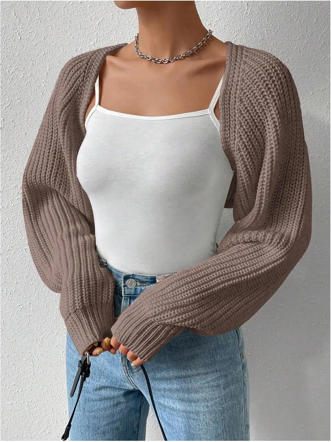 SOLY HUX Cropped Cardigan Sweater for Women Open Front Bolero Shrugs for Dress Y2K Knit Tops Preppy Clothes