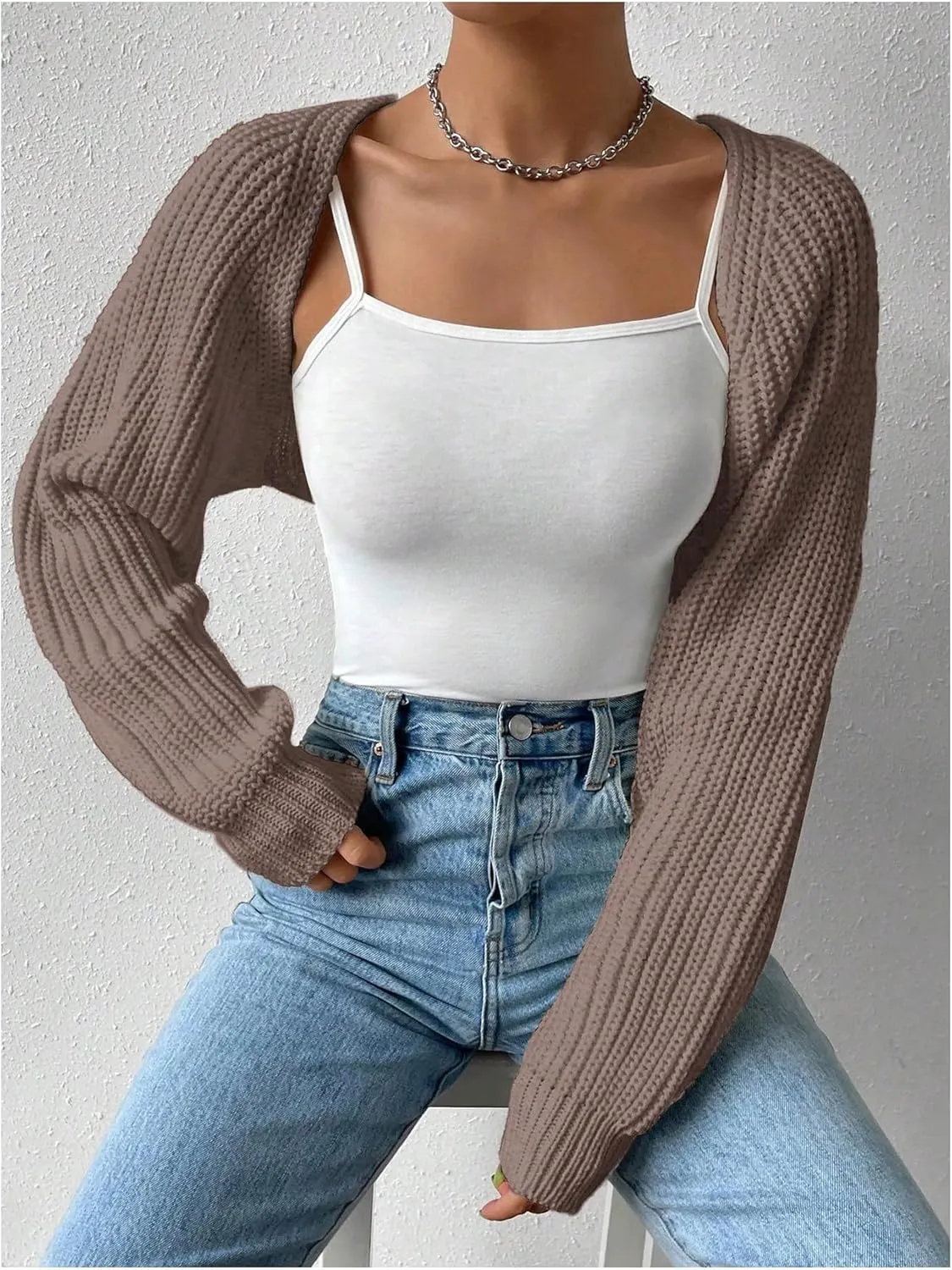 SOLY HUX Cropped Cardigan Sweater for Women Open Front Bolero Shrugs for Dress Y2K Knit Tops Preppy Clothes