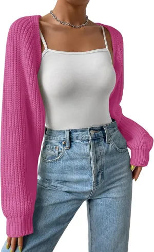 SOLY HUX Cropped Cardigan Sweater for Women Open Front Bolero Shrugs for Dress Y2K Knit Tops Preppy Clothes