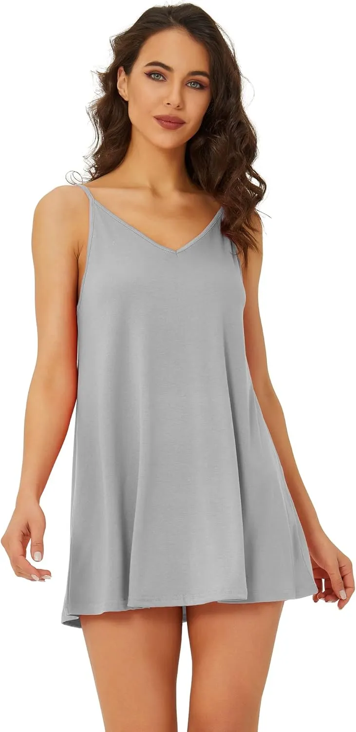 Spmor Women's Sleeveless Loose Short Dresses Plain Casual Tops