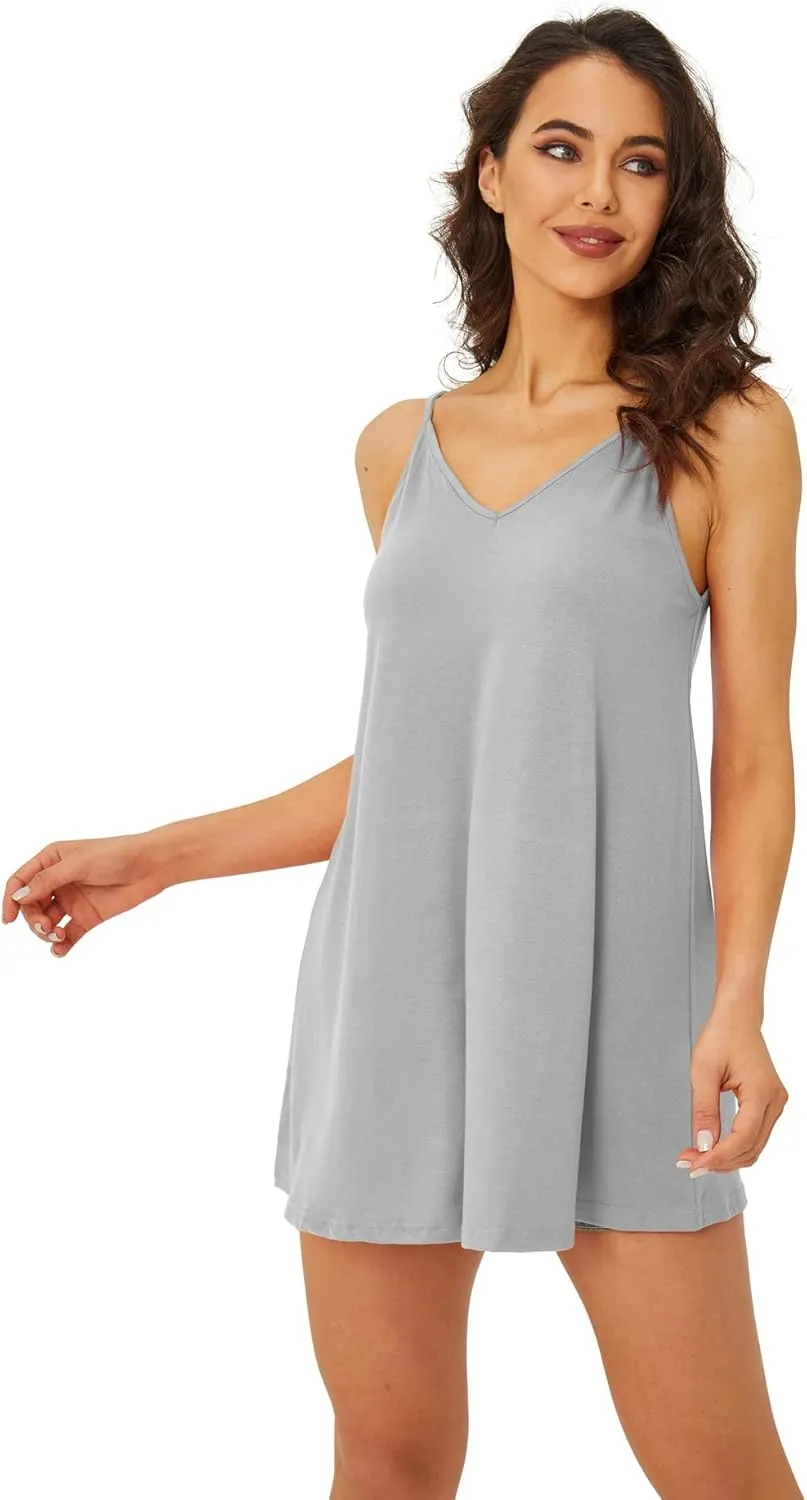 Spmor Women's Sleeveless Loose Short Dresses Plain Casual Tops