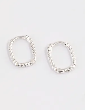 Sterling Silver Rectangle Rope Hoop Earrings