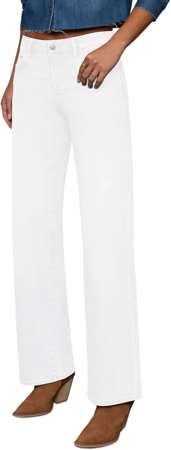 Straight Leg Jeans for Women Trendy High Waisted Cropped Boyfriend Mom Stretchy Frayed Hem Loose Wide Leg Baggy Pants