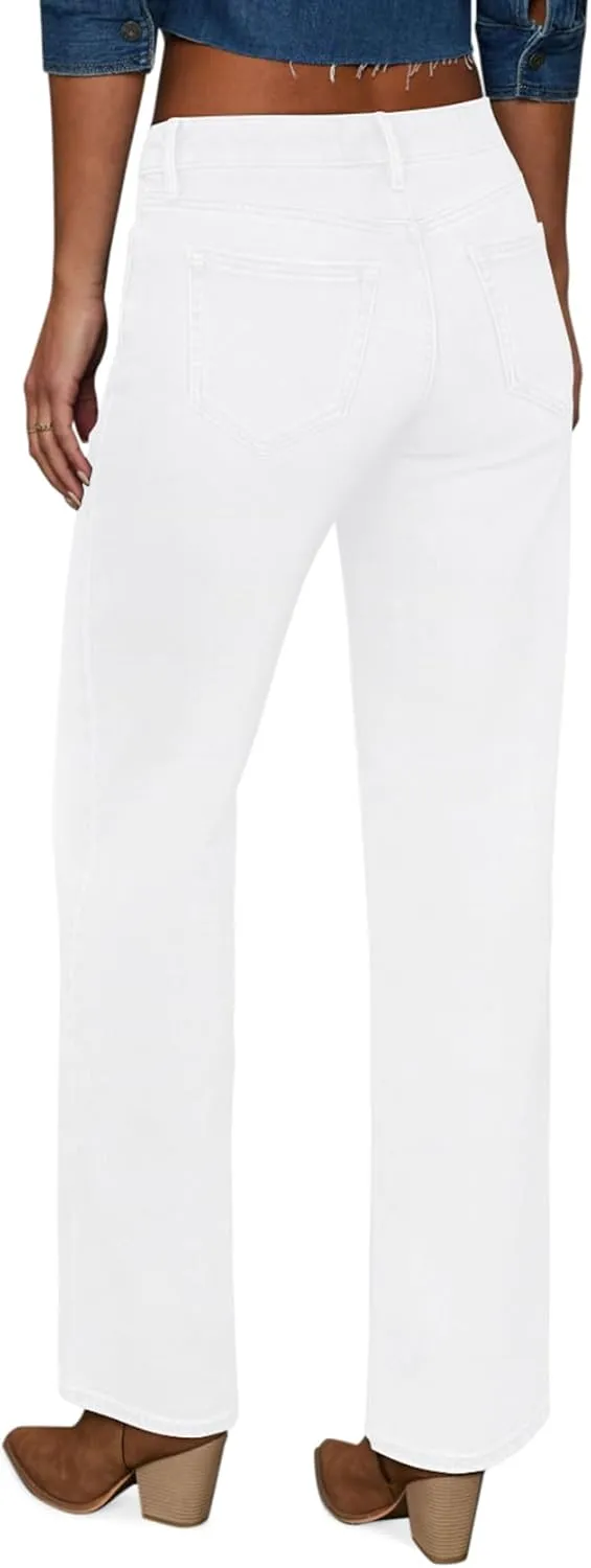 Straight Leg Jeans for Women Trendy High Waisted Cropped Boyfriend Mom Stretchy Frayed Hem Loose Wide Leg Baggy Pants