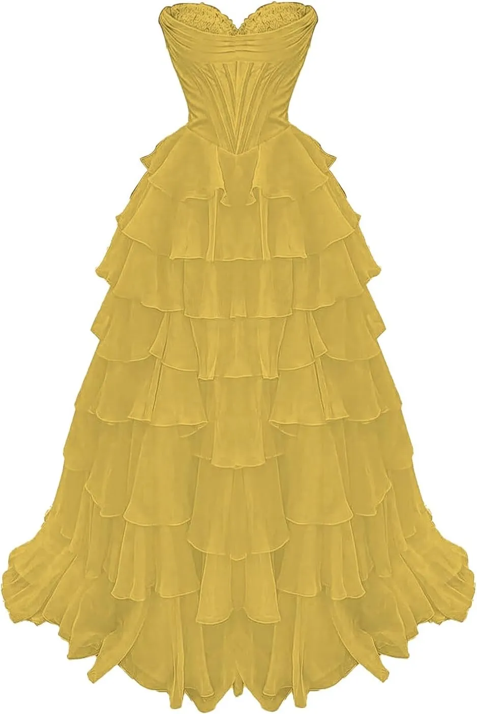 Strapless Corset Prom Dresses for Women 2025 Long Tiered Ruffle Chiffon Formal Party Evening Gown Tulle Dress with Slit