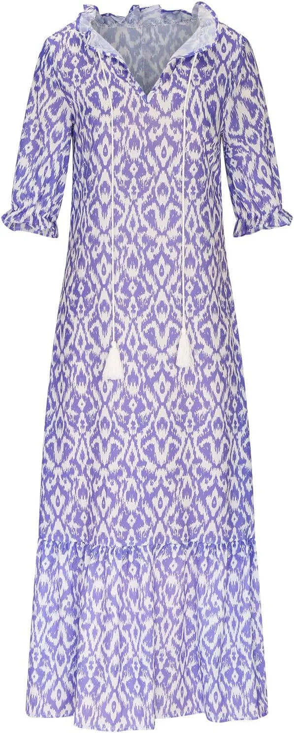 Summer Dresses for Women 2025 Half Sleeve V Neck Maxi Dress Boho Flowy Beach Vacation Sundress Casual Bohomian Dresses