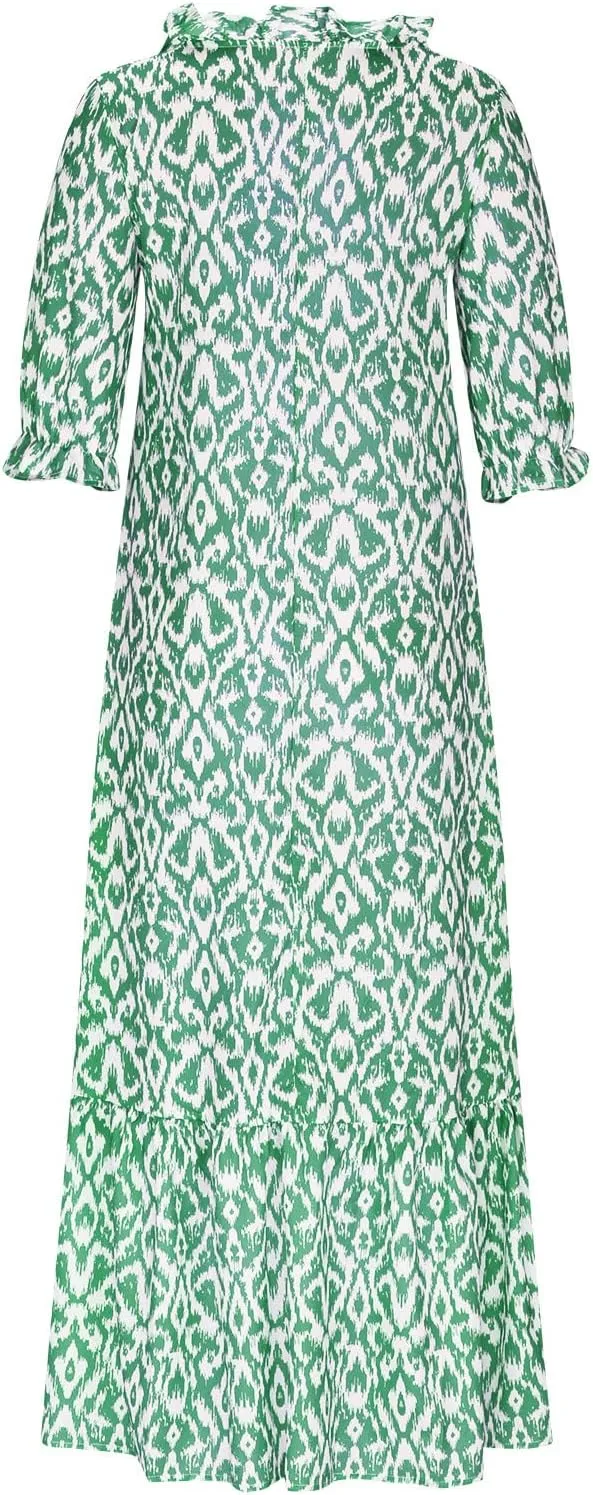 Summer Dresses for Women 2025 Half Sleeve V Neck Maxi Dress Boho Flowy Beach Vacation Sundress Casual Bohomian Dresses