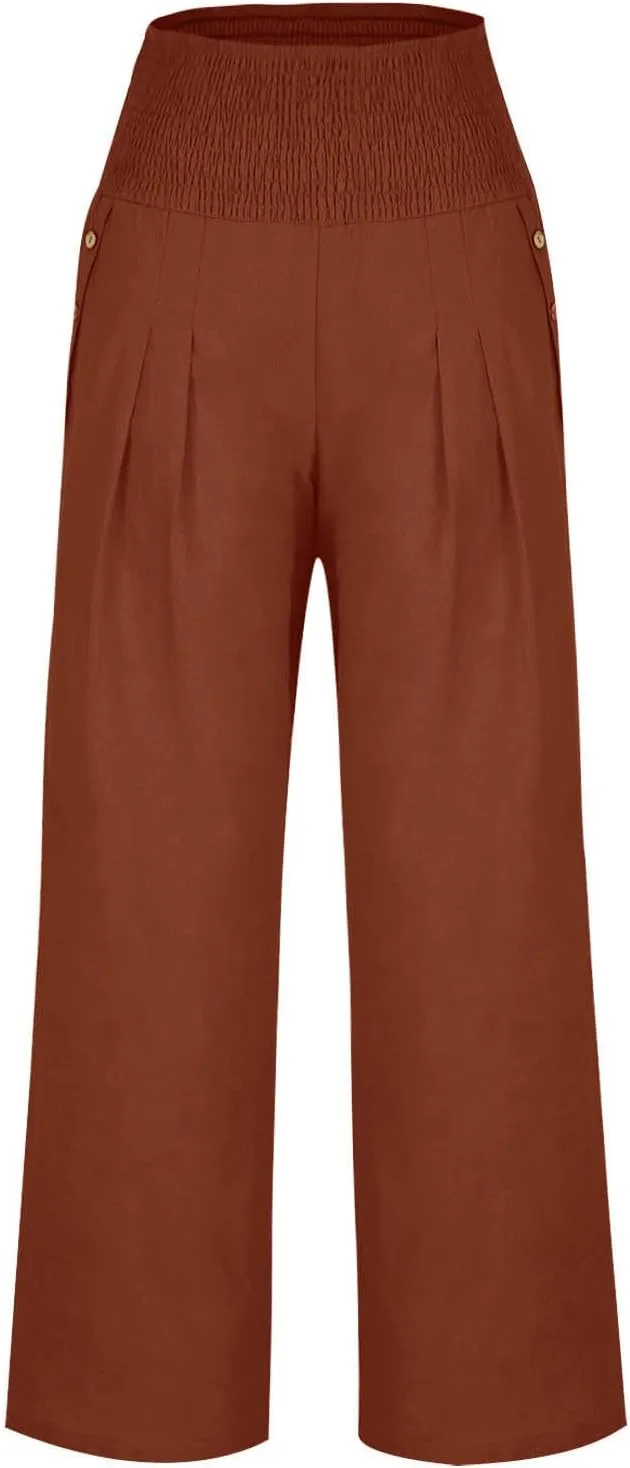 Summer Pants for Women Trendy 2024 High Waist Wide Leg Palazzo Pant Casual Loose Cotton Linen Lounge Trousers