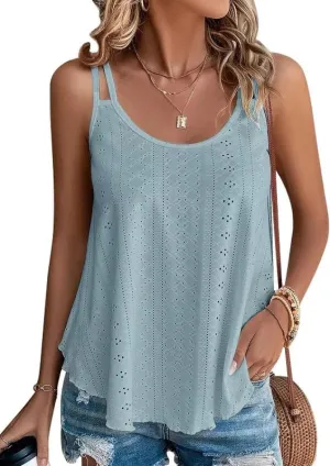 Summer Tank Tops Embroidery for Women Sleeveless Loose Fit Scoop Neck Casual Blouse Sexy Cute Cami for Womens Trendy