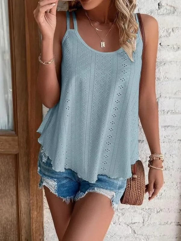 Summer Tank Tops Embroidery for Women Sleeveless Loose Fit Scoop Neck Casual Blouse Sexy Cute Cami for Womens Trendy