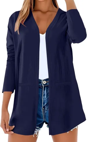 Summer Tops for Women Cotton Linen Long Cardigan Light Weight Sweater Plus Size Loose Casual Boho Blouses Trendy Fall 2025