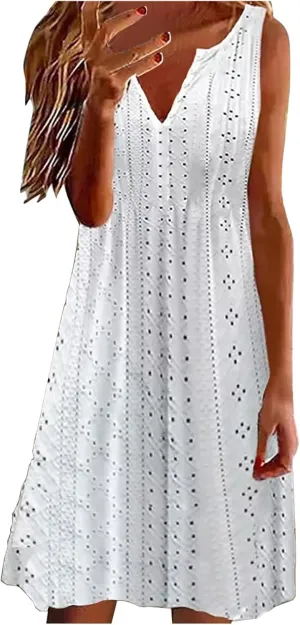 Sundresses for Women 2024 Casual Beach Sleeveless Resort Wear Vacation Sun Dresses Spring Summer Tank Dress