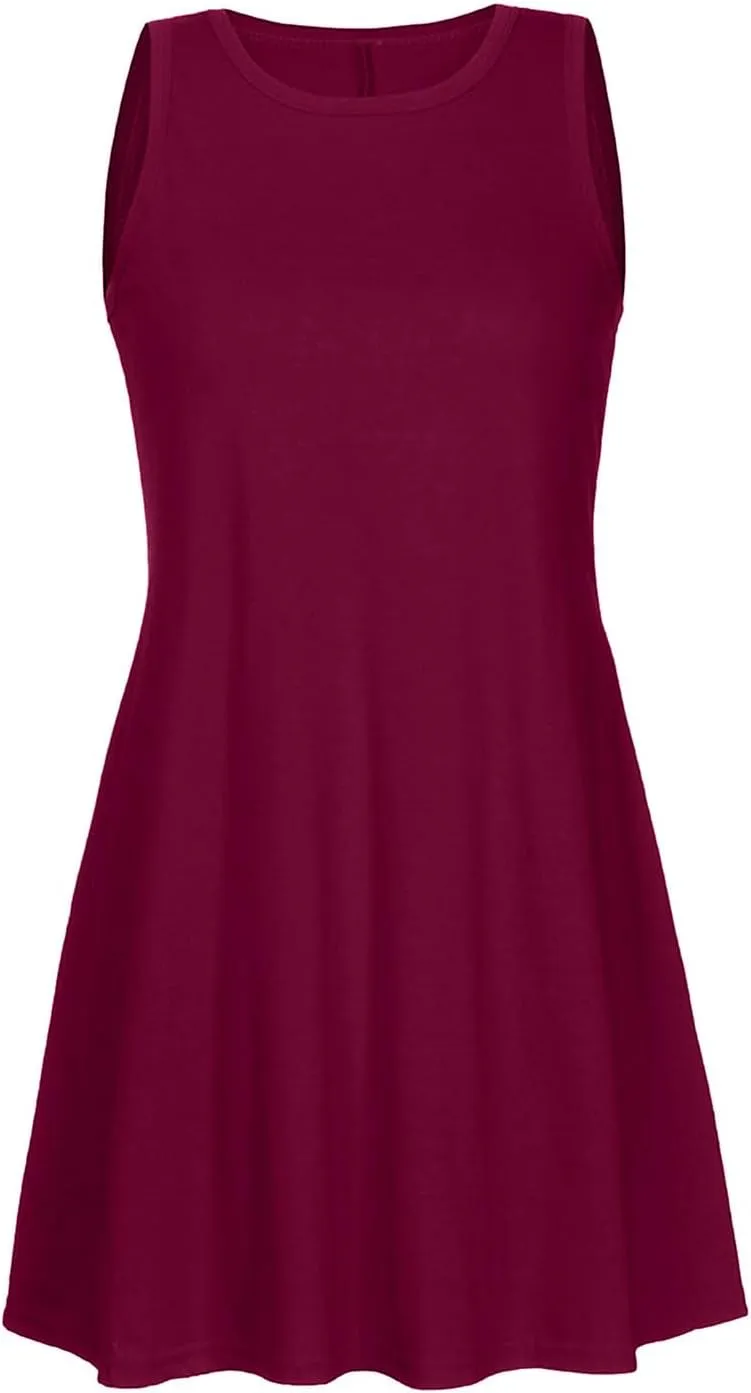 Sundresses for Women 2024 Solid Color Crewneck Sleeveless Summer Dress Loose Fit Tunic Midi Dress Flowy Swing Sundresses